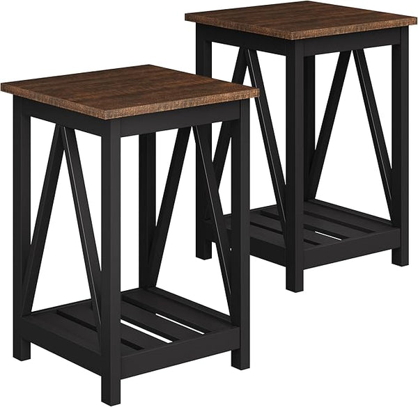 Farmhouse End Table with Storage Shelf – 2 Pack