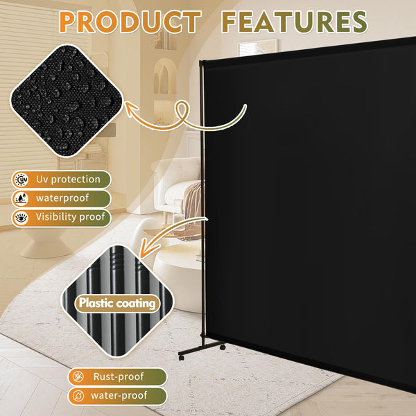 Room Divider Screen 72"x72" with Lockable Caster Wheels