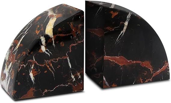 Marble Bookends Set – Polished Stone Book Ends with Non-Slip Base