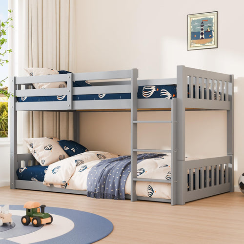 Low Twin Over Twin Bunk Bed with Guardrails & Ladder