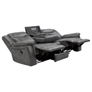 Grey Reclining Sofa with Power Outlet, Padded Headrests & Hidden Storage