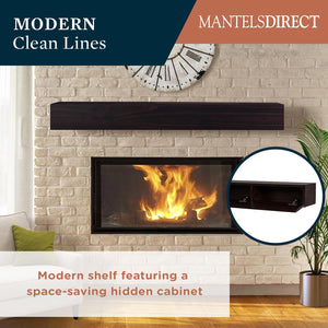 Floating Wood Fireplace Mantel Shelf with Hidden Storage