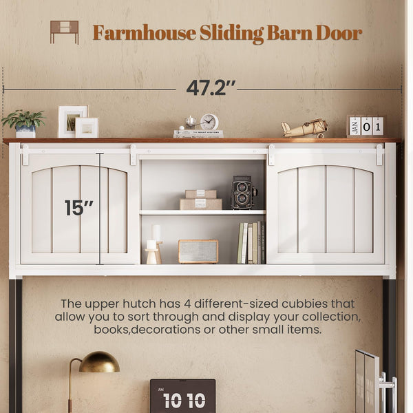 L-Shaped Office Desk with Hutch, 6 Drawers & Power Outlet – Farmhouse Corner Desk