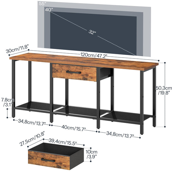 TV Stand for 55 Inch TVs with Fabric Drawer and Open Shelves