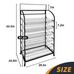 6-Tier Metal Retail Display Rack with Wheels and Header Holder