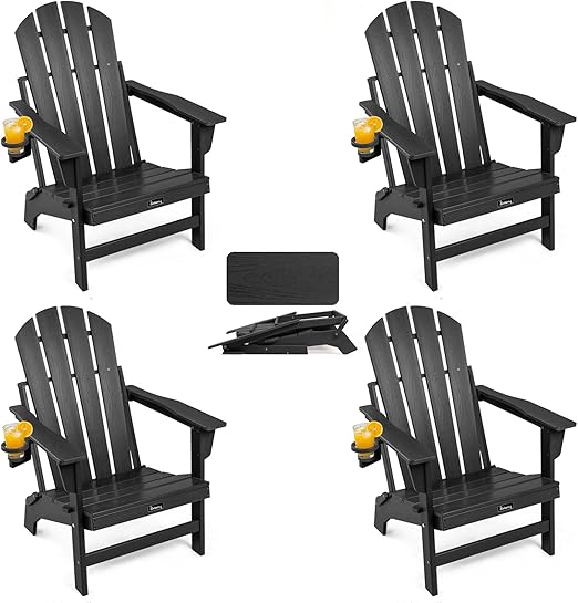 Folding Adirondack Chair – HDPE, All-Weather, with Cup Holder
