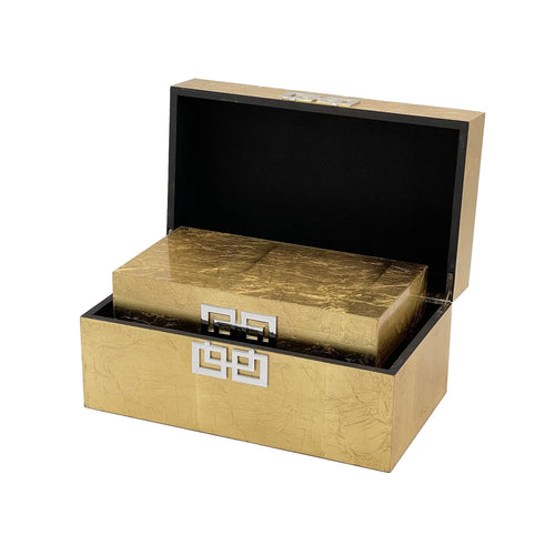 Decorative Wooden Storage Box Set with Hinged Lid — Set of 2