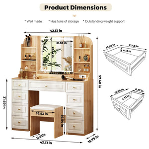 43" Makeup Vanity Desk with Mirror, Lights & Chair