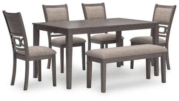 6-Piece Transitional Dining Table Set with Bench and Upholstered Chairs, Seats 6