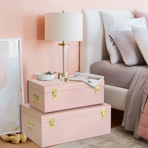 Metal Storage Trunk Set of 2 with Locking Clasps