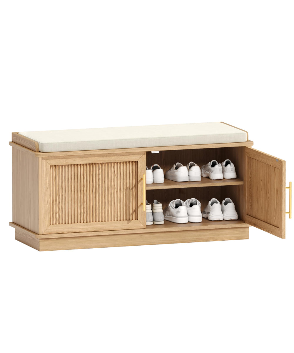 Fluted Shoe Storage Bench with Cushion