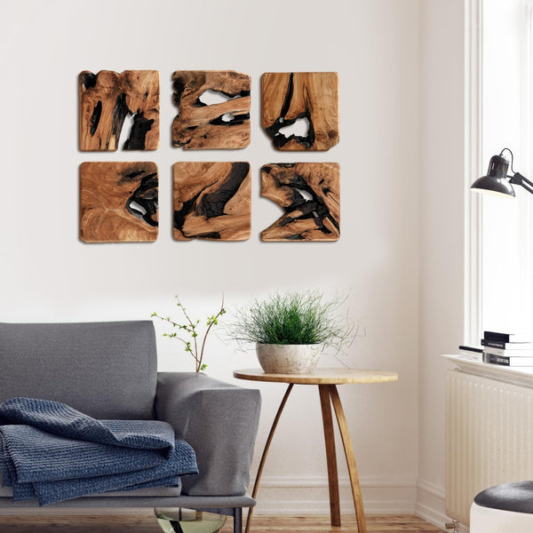 Handmade Cedar Wood Wall Sculptures Set of 4 – Rustic Abstract Wall Decor