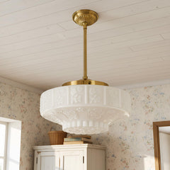 Vintage Milk Glass Pendant Light – White Floral, E26