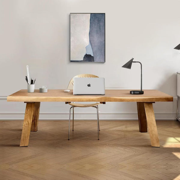 55-Inch Solid Wood Live Edge Desk with Metal Frame