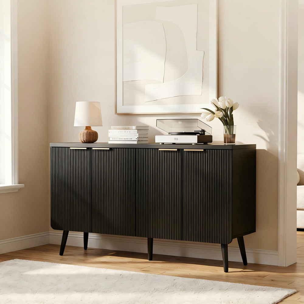 47" Fluted 4-Door Buffet Cabinet with Adjustable Shelves