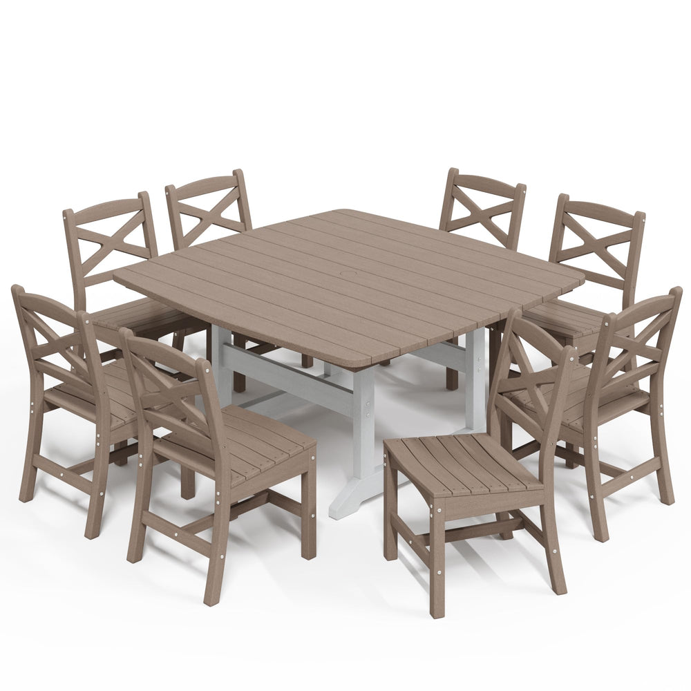 9-Piece HDPE Outdoor Dining Set with Umbrella Hole