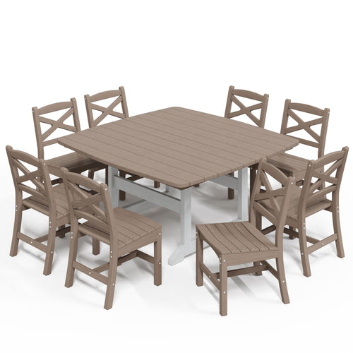 9-Piece HDPE Outdoor Dining Set with Umbrella Hole
