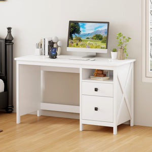 Modern Computer Desk with Drawer and Side Shelf