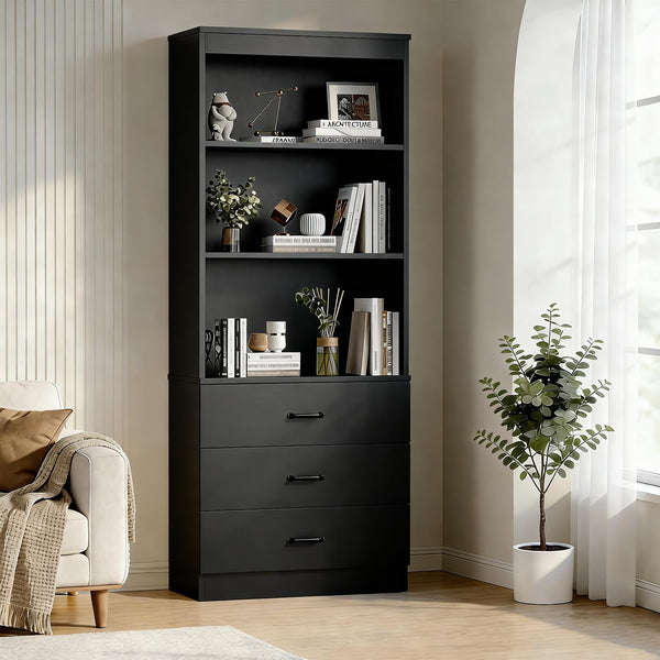 Tall Bookshelf with Drawers & Open Shelves