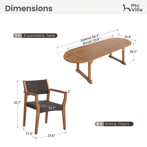 7-Piece Extendable Acacia Wood Outdoor Dining Set – Teak