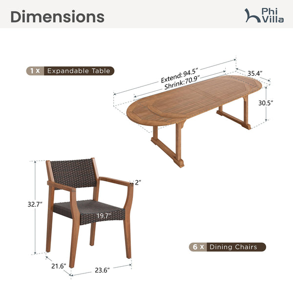 7-Piece Extendable Acacia Wood Outdoor Dining Set – Teak