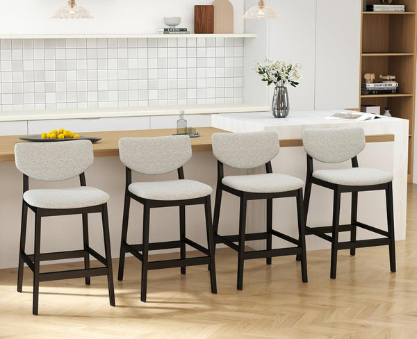 Counter Height Bar Stools with Backs — Farmhouse Linen Upholstered, Grey (Set Options)