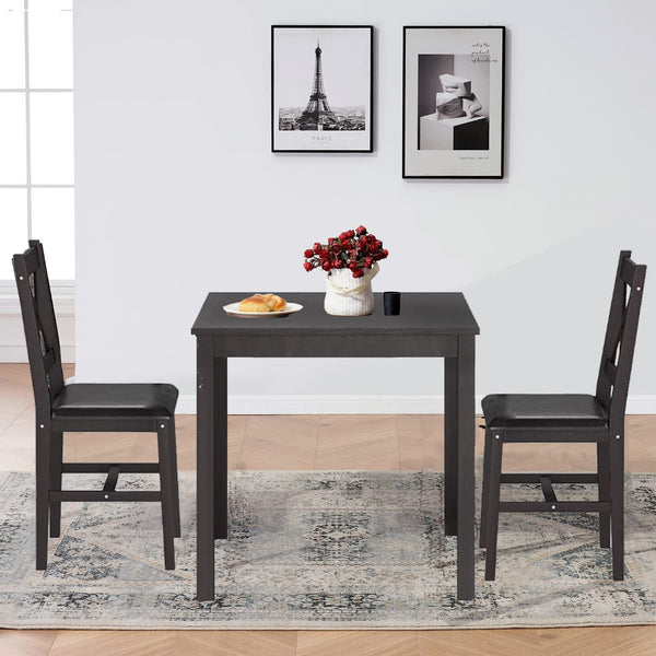 3-Piece Solid Wood Dining Table Set with Upholstered Chairs