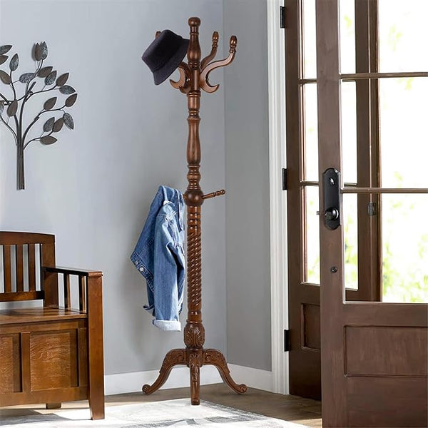 Freestanding Wood Coat Rack with 8 Hooks