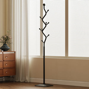 Metal Coat Rack Freestanding with 8 Hooks and Rectangular Base