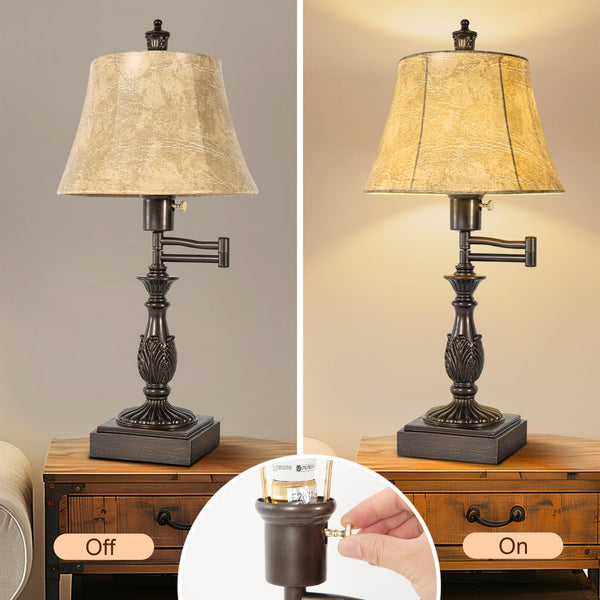 Rustic Swing Arm Table Lamp Set of 2 with USB A+C Ports
