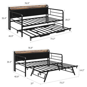 Twin Daybed with Pop-Up Trundle, RGB LED & Charging Station