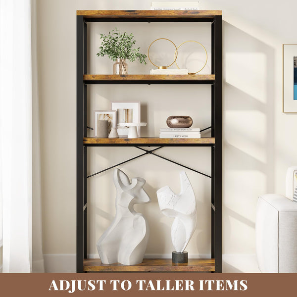 5-Tier Industrial Bookshelf with Metal Frame – Rustic Brown