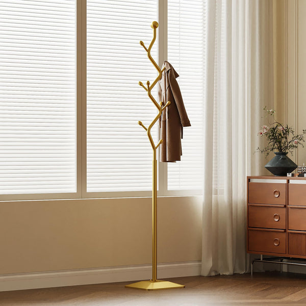 Metal Coat Rack Freestanding with 8 Hooks and Rectangular Base