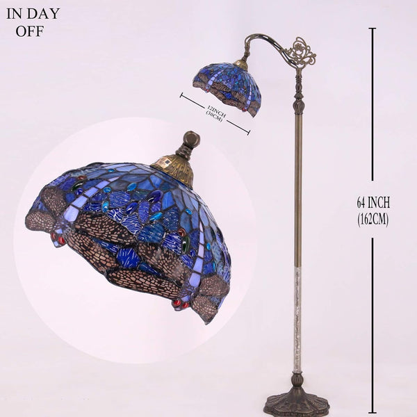 Tiffany Floor Lamp Blue Dragonfly Stained Glass 64-Inch Adjustable