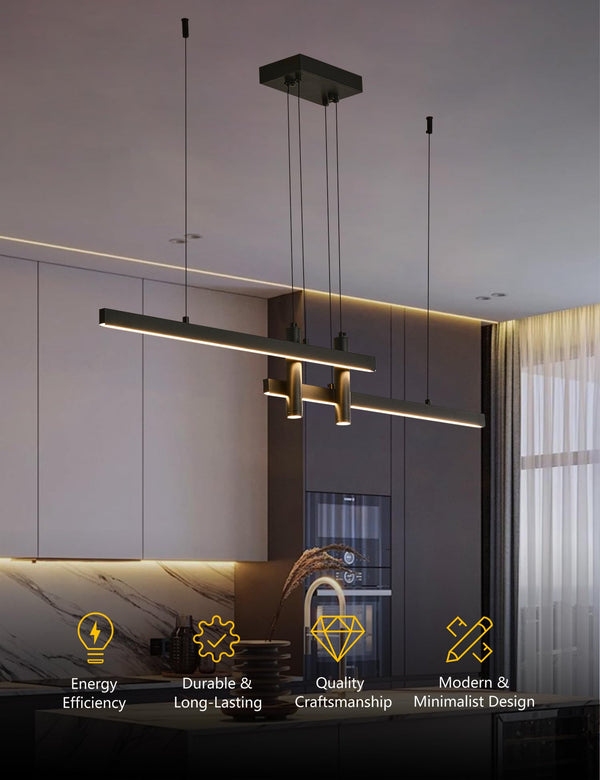 Modern Black Linear LED Pendant Light with Remote Control