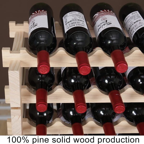 Pine Wood 80-Bottle Freestanding Wine Rack Floor Standing Stackable Storage