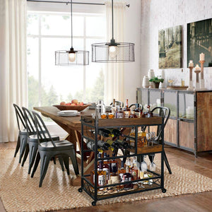 Rolling Kitchen Bar Cart with Wine Rack & Removable Trays