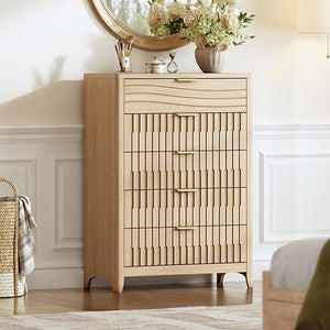 Fluted Dresser with 5 or 6 Drawers – Modern Wood Chest for Bedroom