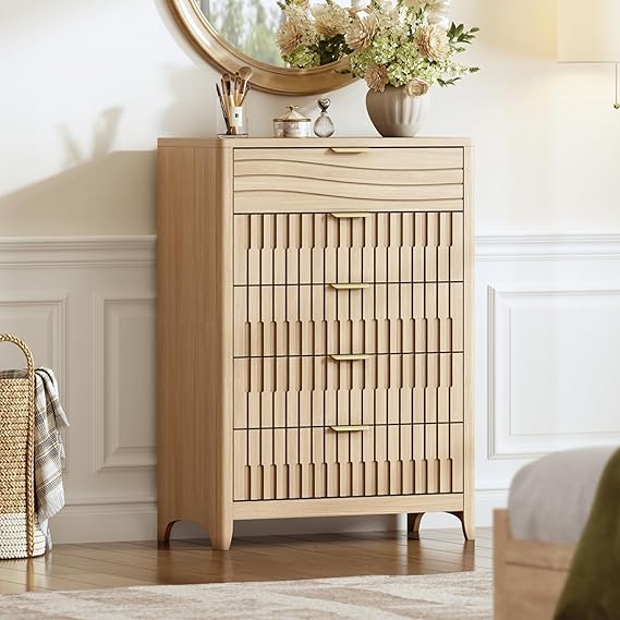 Fluted Dresser with 5 or 6 Drawers – Modern Wood Chest for Bedroom