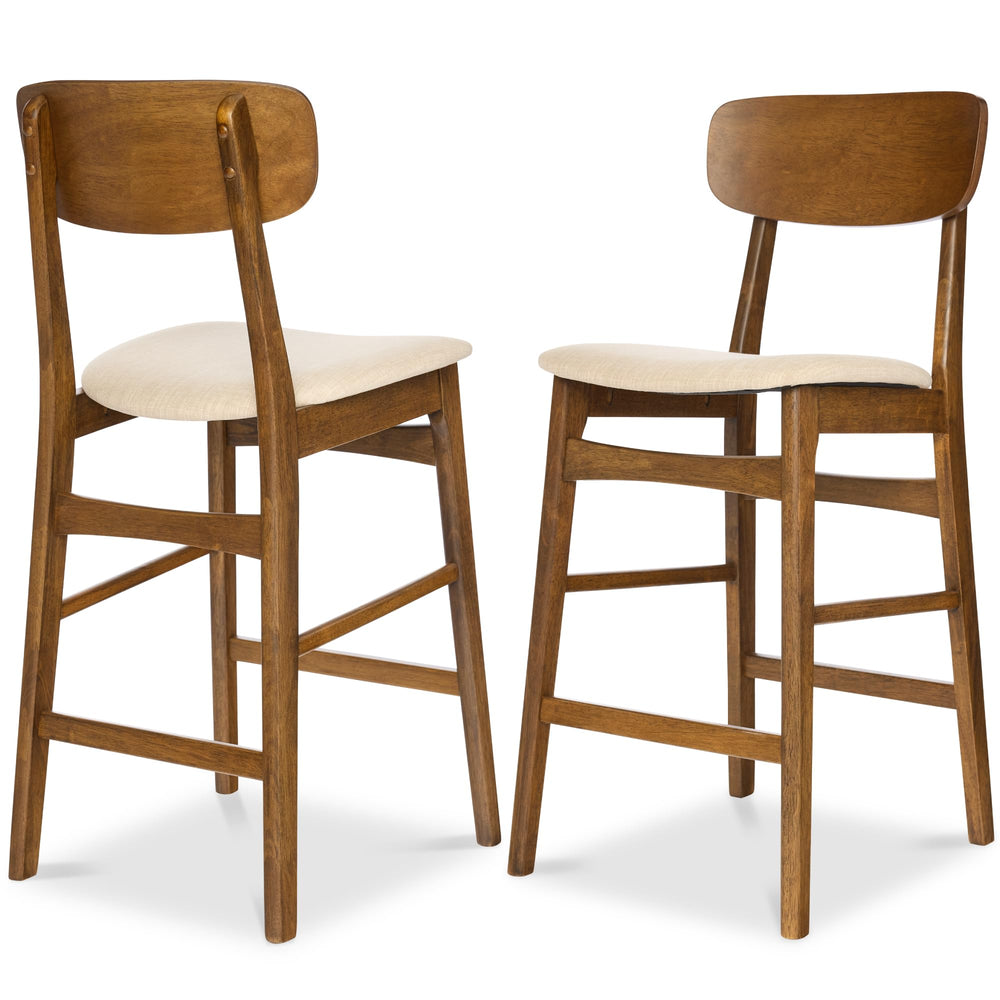 Counter Height Bar Stools Set of 2 with Cushioned Seat & Curved Backrest