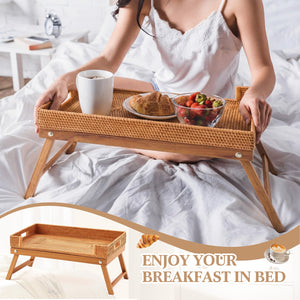 Rattan Breakfast Tray with Foldable Legs