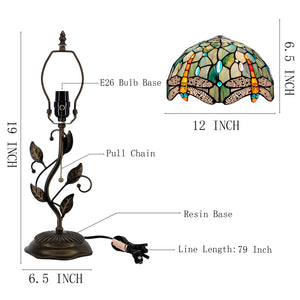 Tiffany Stained Glass Table Lamp with Metal Leaf Base
