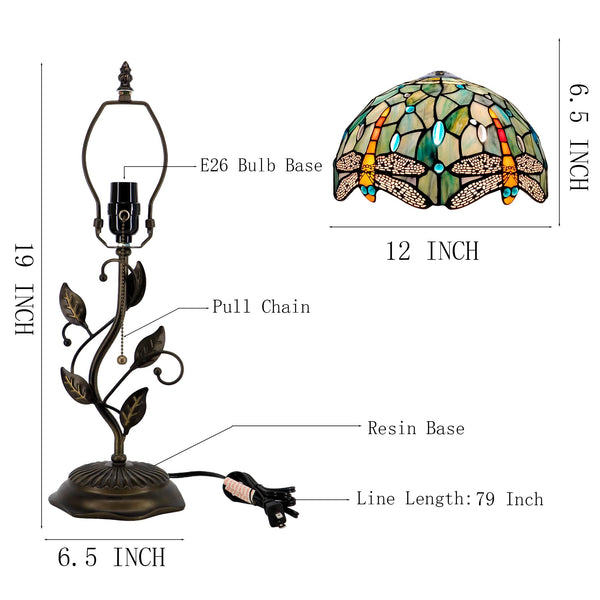 Tiffany Stained Glass Table Lamp with Metal Leaf Base