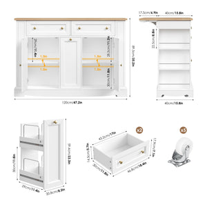 Kitchen Island with Storage & Drop Leaf Countertop