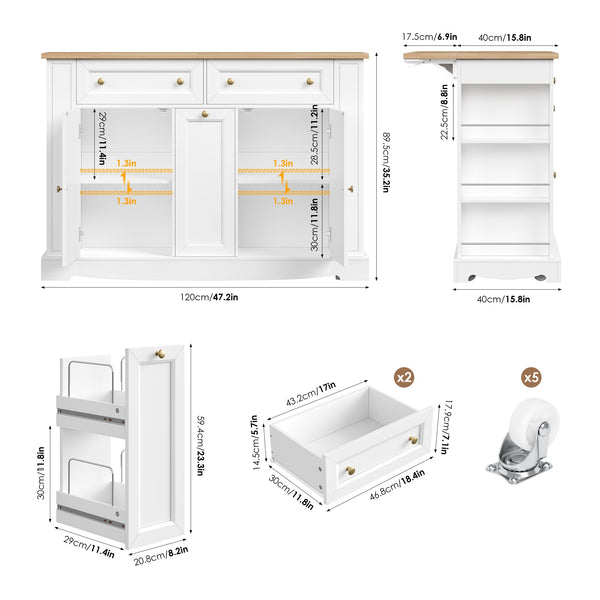 Kitchen Island with Storage & Drop Leaf Countertop