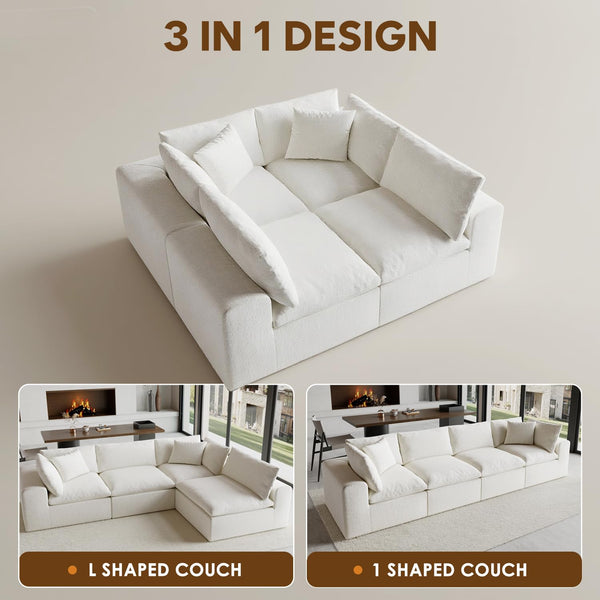 130" Oversized L-Shaped Modular Sectional Sofa