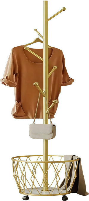 Freestanding Metal Coat Rack with Basket