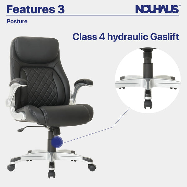 Ergonomic PU Leather Office Chair with Adjustable Lumbar Support & Flip Armrests
