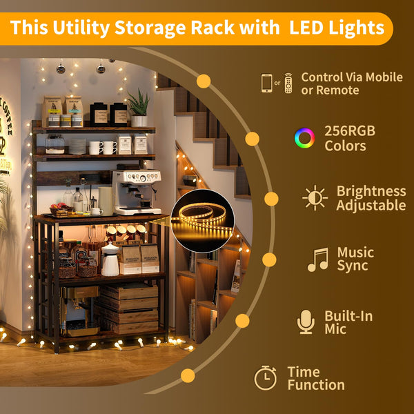 5-Tier Kitchen Baker's Rack with Power Outlet & LED Lights