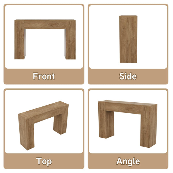 43-Inch Console Table with Double Wooden Base – Oak Brown